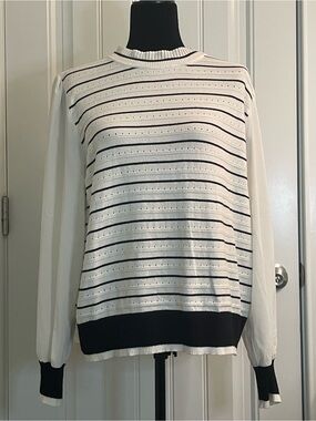 SIONI MILANO Cream and Black Striped Scoopneck Pullover XL